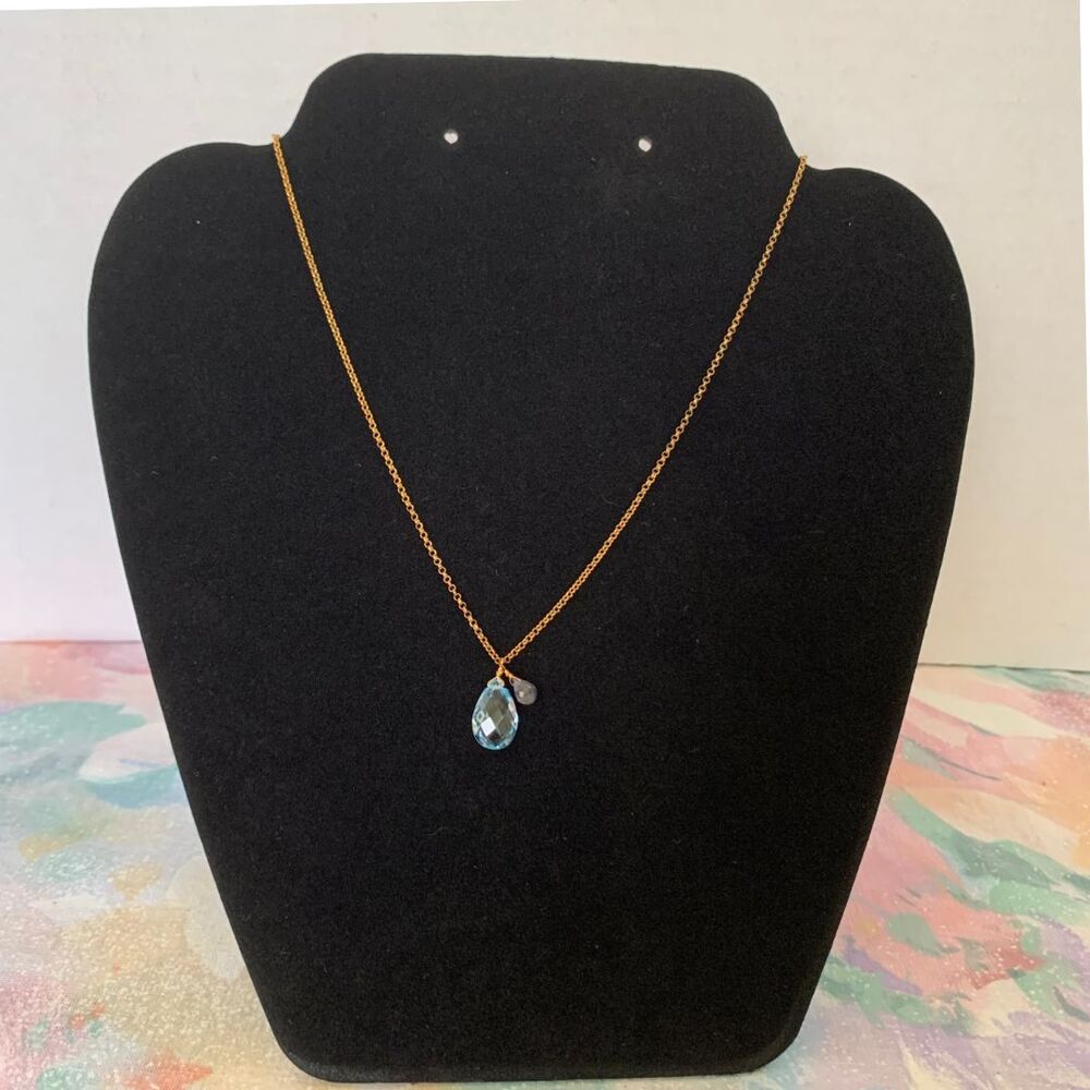 Blue Teardrop Crystal Pendant with Gold Chain Necklace